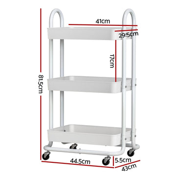 Artiss Storage Trolley Kitchen Cart 3 Tiers Rack Shelf Organiser Wheels White - RnR Galore