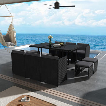 Bali 11 Piece Outdoor Dining Set - Black - RnR Galore