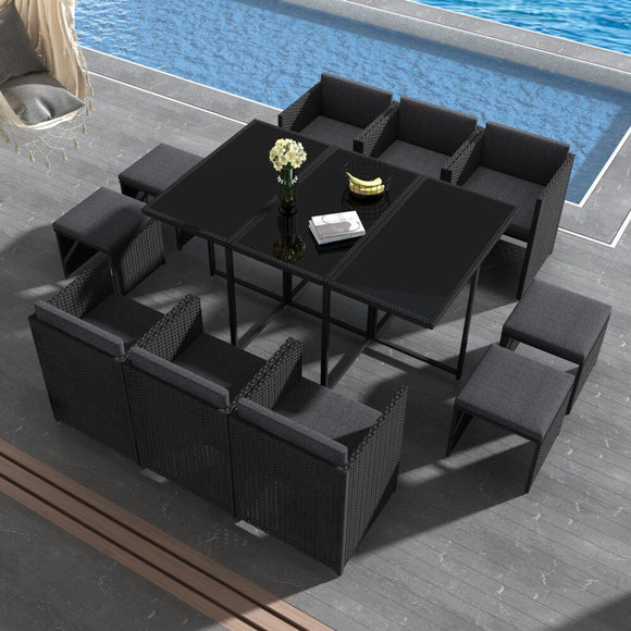 Bali 11 Piece Outdoor Dining Set - Black - RnR Galore
