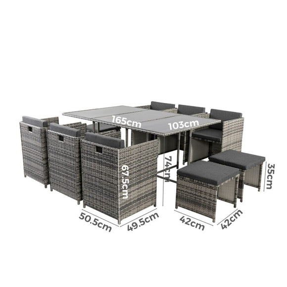 Bali 11 Piece Outdoor Dining Set - Grey - RnR Galore