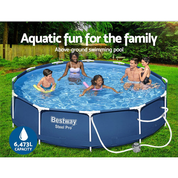 Bestway Swimming Pool 366x76cm Steel Frame Round Above Ground Pools w/ Filter Pump 6473L - RnR Galore