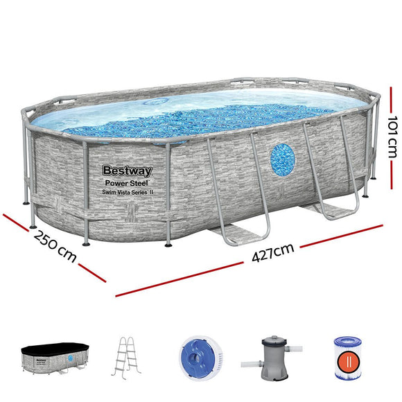 Bestway Swimming Pool 427x250x100cm Steel Frame Above Ground Pools Filter Pump Ladder 7250L - RnR Galore