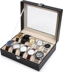 Black PU Leather Watch Organizer Display Storage Box Cases for Men & Women (10 slots) - RnR Galore
