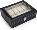 Black PU Leather Watch Organizer Display Storage Box Cases for Men & Women (10 slots) - RnR Galore