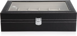 Black PU Leather Watch Organizer Display Storage Box Cases for Men & Women (12 slots) - RnR Galore