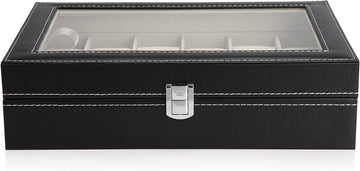 Black PU Leather Watch Organizer Display Storage Box Cases for Men & Women (12 slots) - RnR Galore