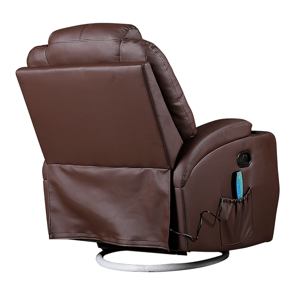 Brown Massage Sofa Chair Recliner 360 Degree Swivel PU Leather Lounge 8 Point Heated - RnR Galore