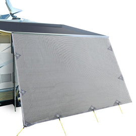 Caravan Privacy Screen Roll Out Awning 3.4x1.95M End Wall Side Sun Shade Grey - RnR Galore