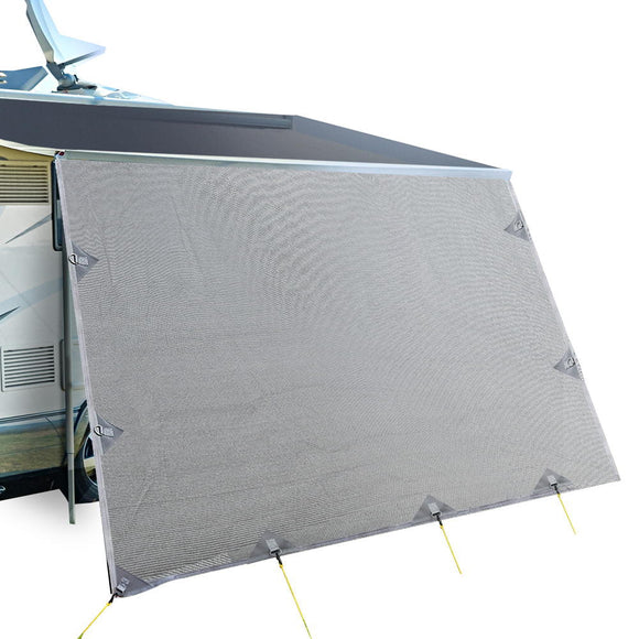 Caravan Privacy Screen Roll Out Awning 3.4x1.95M End Wall Side Sun Shade Grey - RnR Galore