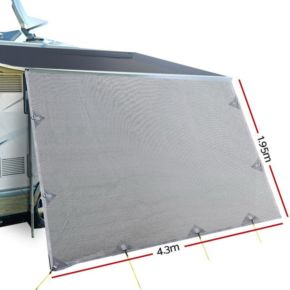 Caravan Privacy Screen Roll Out Awning 4.3X1.95M End Wall Side Sun Shade Grey - RnR Galore