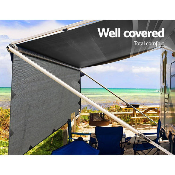 Caravan Privacy Screen Roll Out Awning 4Mx1.95M End Wall Side Sun Shade Grey - RnR Galore