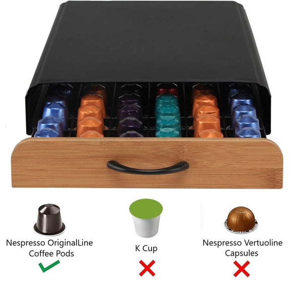 CARLA HOME Coffee Pods Holder Storage Drawer Compatible with 60 Nespresso Pods for Kitchen Storage & Organisation (Natural) - RnR Galore