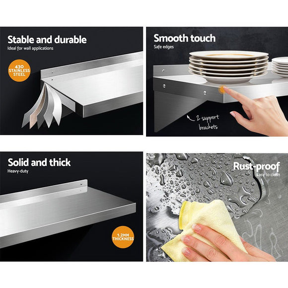 Cefito 1800mm Stainless Steel Kitchen Wall Shelf Mounted Rack - RnR Galore