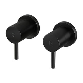 Cefito Basin Twin Tap Wall Round Brass Faucet Shower Bathtub Black - RnR Galore
