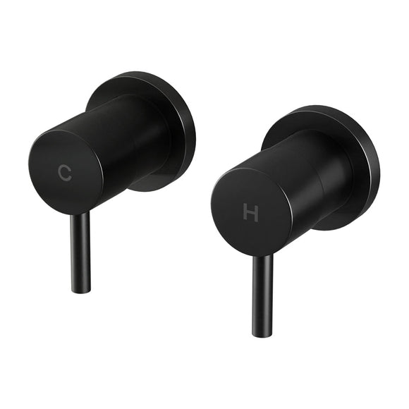 Cefito Basin Twin Tap Wall Round Brass Faucet Shower Bathtub Black - RnR Galore