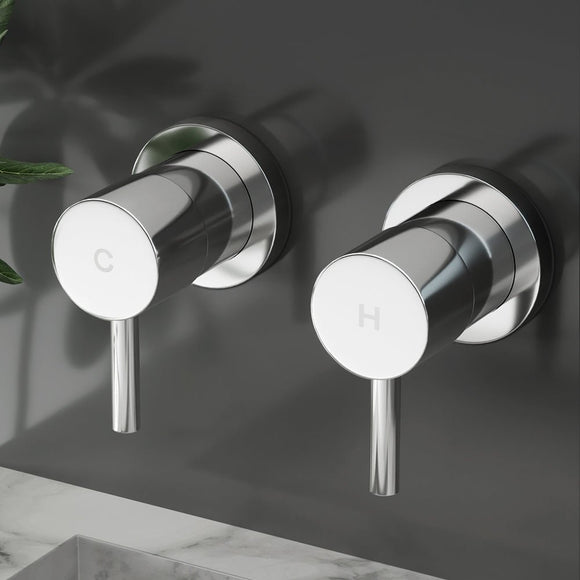 Cefito Basin Twin Tap Wall Round Brass Faucet Shower Bathtub Chrome - RnR Galore