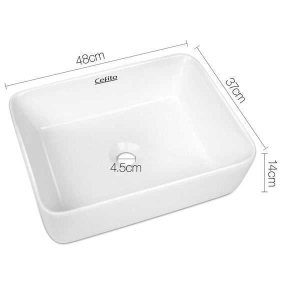 Cefito Bathroom Basin Ceramic Vanity Sink Hand Wash Bowl 48x37cm White - RnR Galore