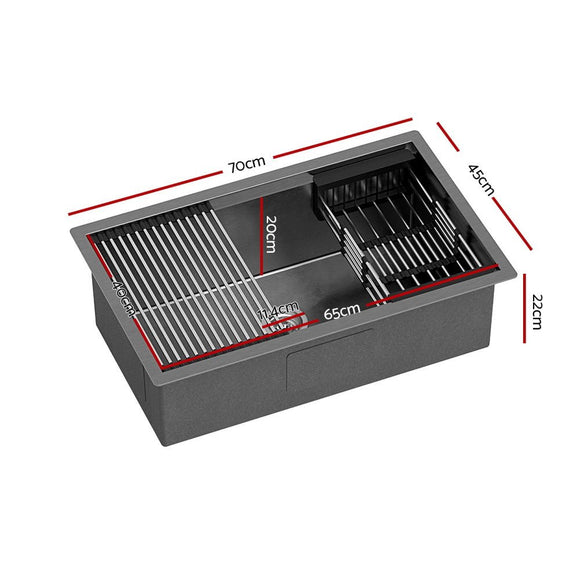 Cefito Kitchen Sink 70X45CM Stainless Steel Single Bowl Drain Rack Basket Black - RnR Galore