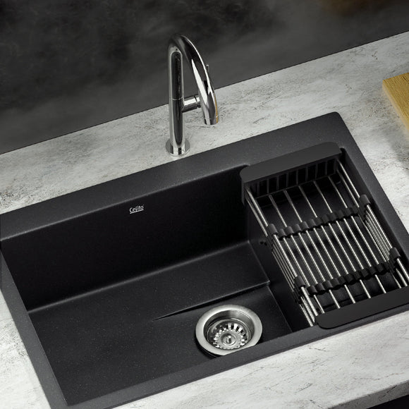 Cefito Kitchen Sink 80X48CM Granite Stone Kitchen Sinks in Black - RnR Galore