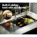 Cefito Kitchen Sink 81X45CM Stainless Steel Single Bowl Drain Rack Basket Black - RnR Galore