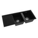 Cefito Kitchen Sink Stone Sink Granite Laundry Basin Double Bowl 116x49cm Black - RnR Galore