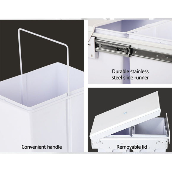 Cefito Pull Out Bin Kitchen Double Basket 2X15L White - RnR Galore