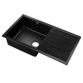Cefito Stone Kitchen Sink 860X500MM Granite Under/Topmount Basin Bowl Laundry Black - RnR Galore