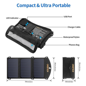 CHOETECH SC001 19W Portable Solar Panel Charger SunPower Panels Dual USB Charger for Camping/RV/Outdoors - RnR Galore