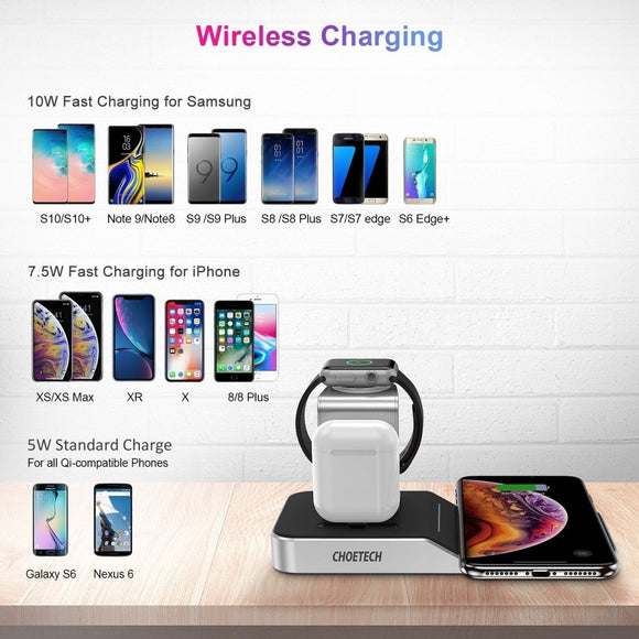 CHOETECH T316 4 - in - 1 Wireless Charging Station for iPhone/Apple Watch/iPod and all Qi Wireless Cell phones - RnR Galore