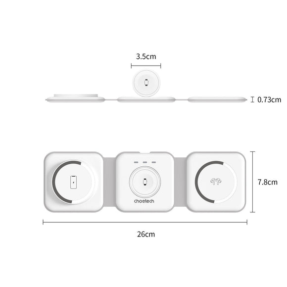 CHOETECH T588 - F - WH 3 - in - 1 Foldable Fast Wireless Charger for Phone/Watch/Earphone - RnR Galore