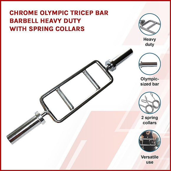 Chrome Olympic Tricep Bar Barbell Heavy Duty with Spring Collars - RnR Galore