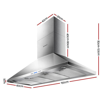 Devanti 1500mm Range Hood 150cm BBQ Commercial Rangehood - RnR Galore