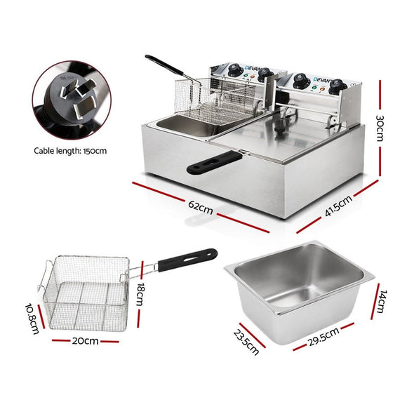 Devanti 20L Electric Commercial Deep Fryer Double Baskets 4400W - RnR Galore