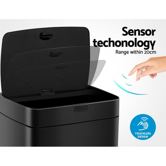Devanti 45L Motion Sensor Bin Rubbish Automatic Black - RnR Galore