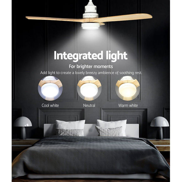 Devanti 52'' Ceiling Fan AC Motor LED Light Remote - Light Wood - RnR Galore