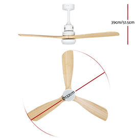 Devanti 52'' Ceiling Fan AC Motor LED Light Remote - Light Wood - RnR Galore