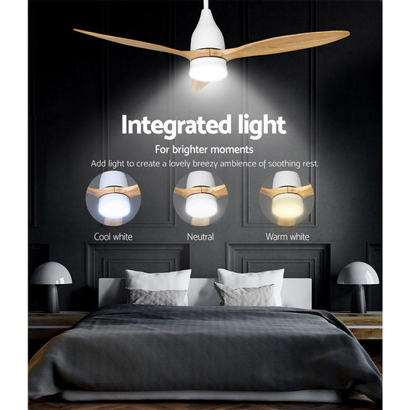 Devanti 52'' Ceiling Fan AC Motor w/Light w/Remote - Light Wood - RnR Galore