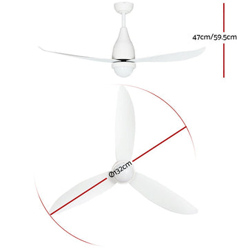Devanti 52'' Ceiling Fan DC Motor LED Light Remote Control - White - RnR Galore
