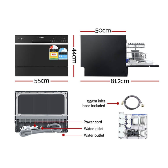 Devanti 6 Place Settings Benchtop Dishwasher Black - RnR Galore
