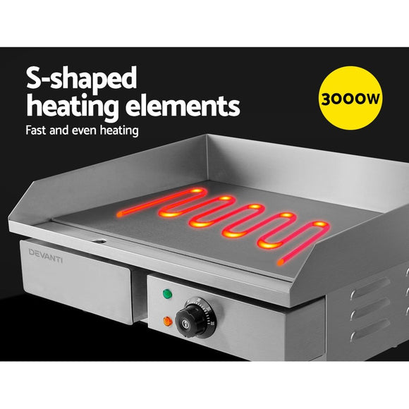 Devanti Commercial Electric Griddle 55cm BBQ Grill Plate 3000W - RnR Galore