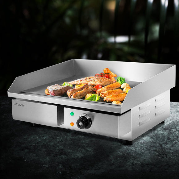Devanti Commercial Electric Griddle 55cm BBQ Grill Plate 3000W - RnR Galore