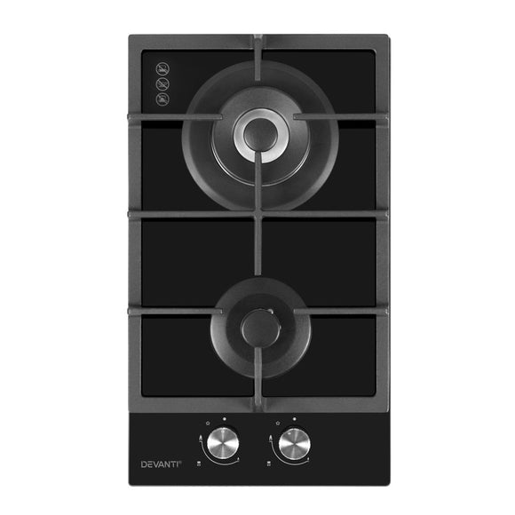 Devanti Gas Cooktop 30cm 2 Burner Black - RnR Galore