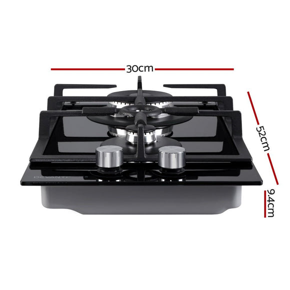 Devanti Gas Cooktop 30cm 2 Burner Black - RnR Galore