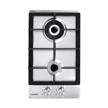 Devanti Gas Cooktop 30cm 2 Burner Silvir - RnR Galore