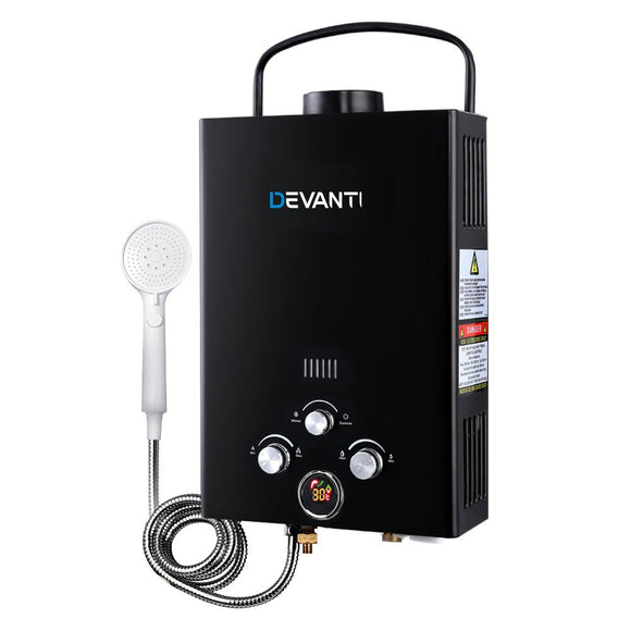 Devanti Portable Gas Water Heater 8L/Min With Pump LPG System Black - RnR Galore