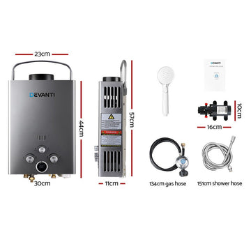 Devanti Portable Gas Water Heater 8L/Min With Pump LPG System Grey - RnR Galore