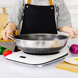 Double Ear 304 Stainless Steel 36cm Non - Stick Stir Fry Cooking Kitchen Wok Pan with Lid Honeycomb Double Sided - RnR Galore