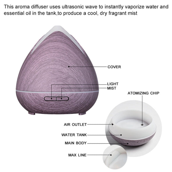 Essential Oils Ultrasonic Aromatherapy Diffuser Air Humidifier Purify 400ML - Violet - RnR Galore