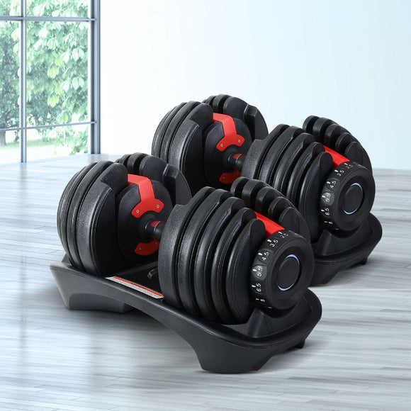 Everfit 24kg Dumbbells Adjustable Dumbbell Weight Plates Home Gym 2pcs - RnR Galore