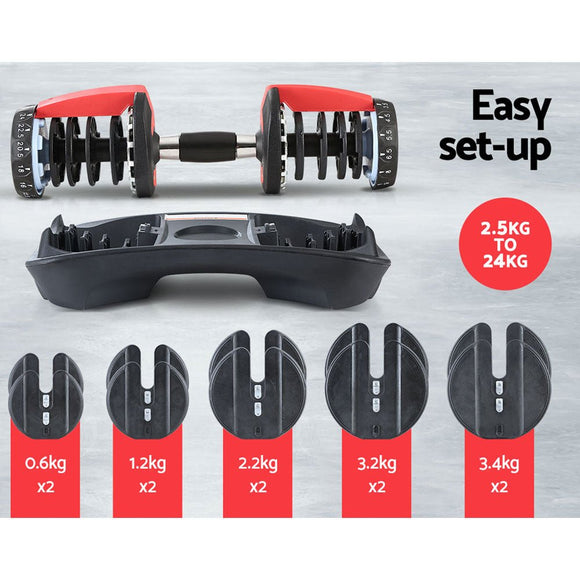 Everfit 24kg Dumbbells Adjustable Dumbbell Weight Plates Home Gym 2pcs - RnR Galore